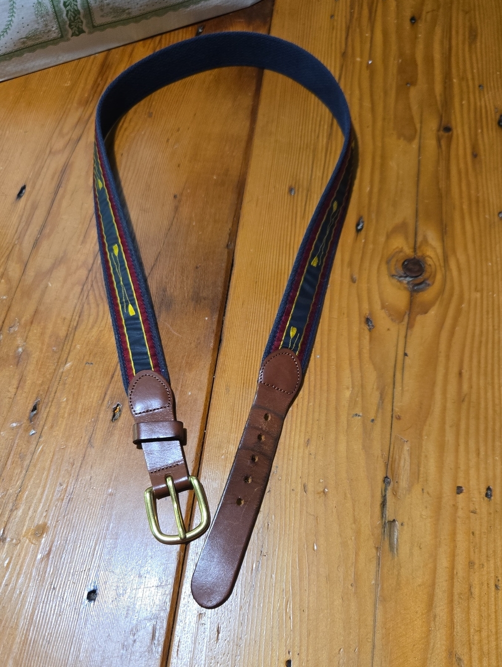 Leather Man Ltd Sz 38 Men's Navy Multi-Stripe Canvas & Leather Belt